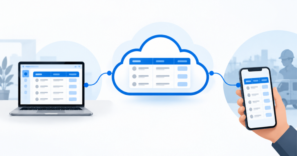 One cloud strategy for SMEs CRM view accessed from an office laptop and a field phone